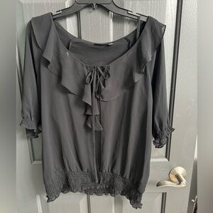 A.N.A. A New Approach Women's Ruffle Front/Sleeve Blouse Top Black Extra Large